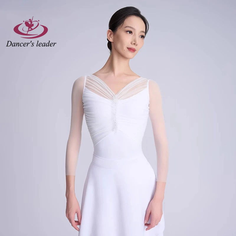 

Ballet Practice Suit New Stretch Mesh Pleated Stitching Artistic Gymnastics Leotard Performance Yoga Costume