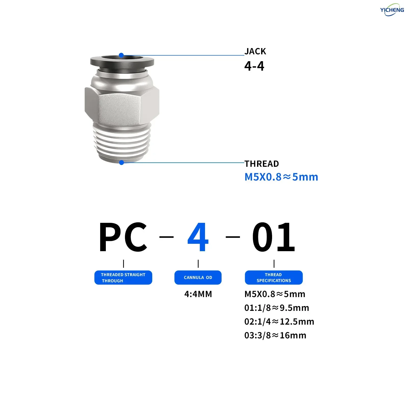 Rohrverschraubungen, männlich, gerade, 4 mm Rohr-Außendurchmesser, Gewindespezifikation, M5 Zoll, 1/8 Zoll, 1/4 Zoll, 3/8 Zoll Gewinde, Push-to-Connect-Fitting (Packung mit 30 Stück)