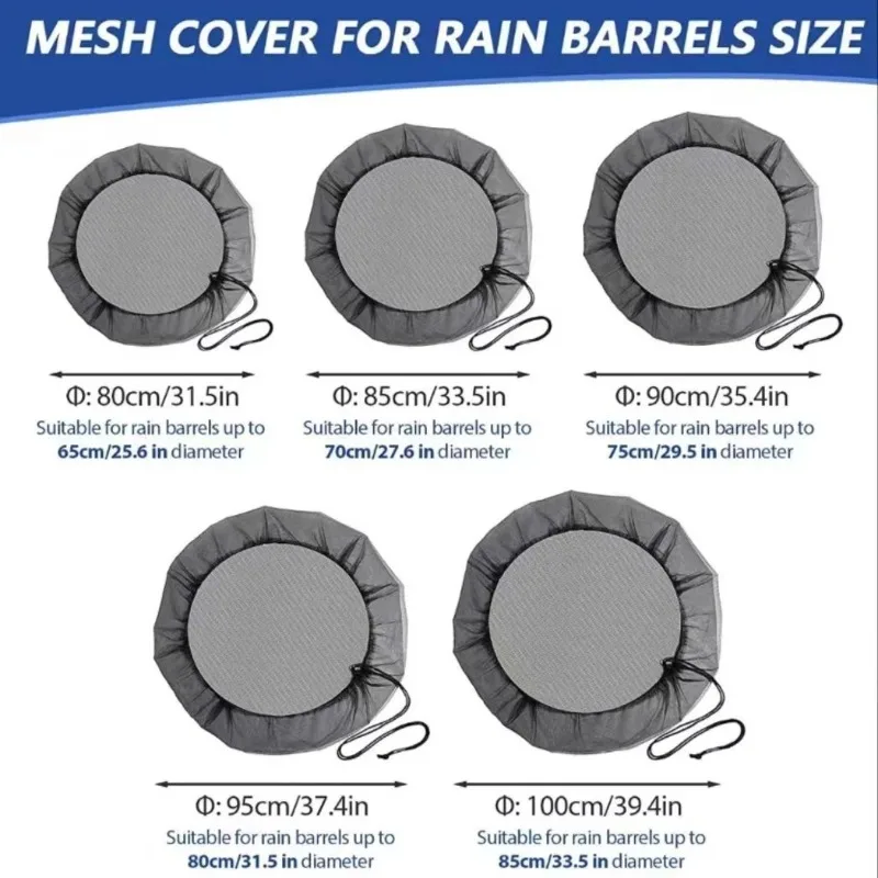 Rain Barrel Cover 60/80/85/90/95/100CM Mesh Cover Netting for Rain Barrels Water Collection Buckets Cover Water Tank Protection Lid Gardening Tool