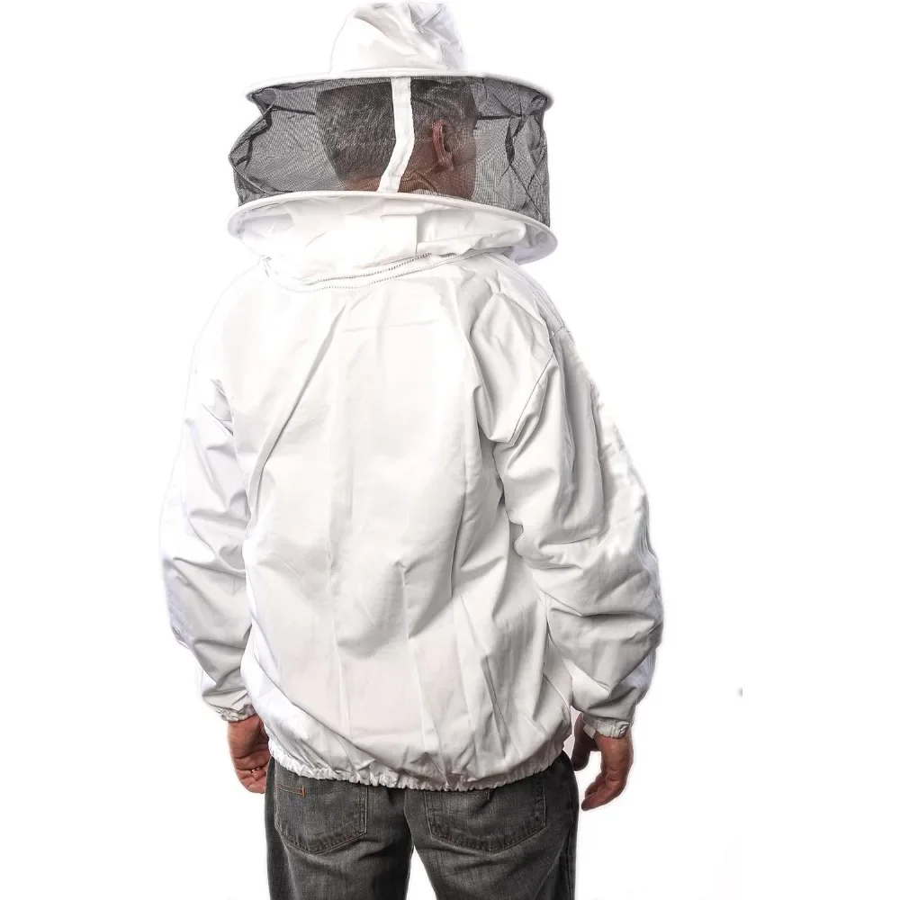 Protective Gear Premium Breathable Cotton Jacket with Round Veil, Professional Beekeeper Jacket Brass Zippes Protective Clothing