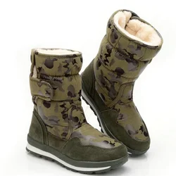 Camouflage Army Green Winter Warm Plush Children's Snow Boots Non-slip Waterproof Ski Girls' Long Boots Family Matching Shoes