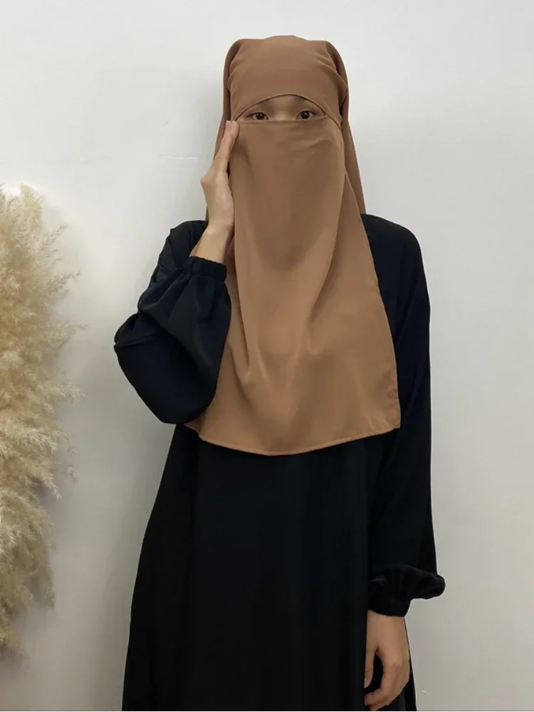 Niqab Muslim Women Veil Short Khimar 2 Veil Face Cover Hijab Scarf Burqa Islamic Hijabs Wrap Turban Ramadan Eid Prayer Jilbab