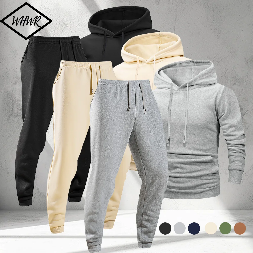 Unisex Fleece Hooded Sweatshirt and Sweatpants Autumn Sports Set