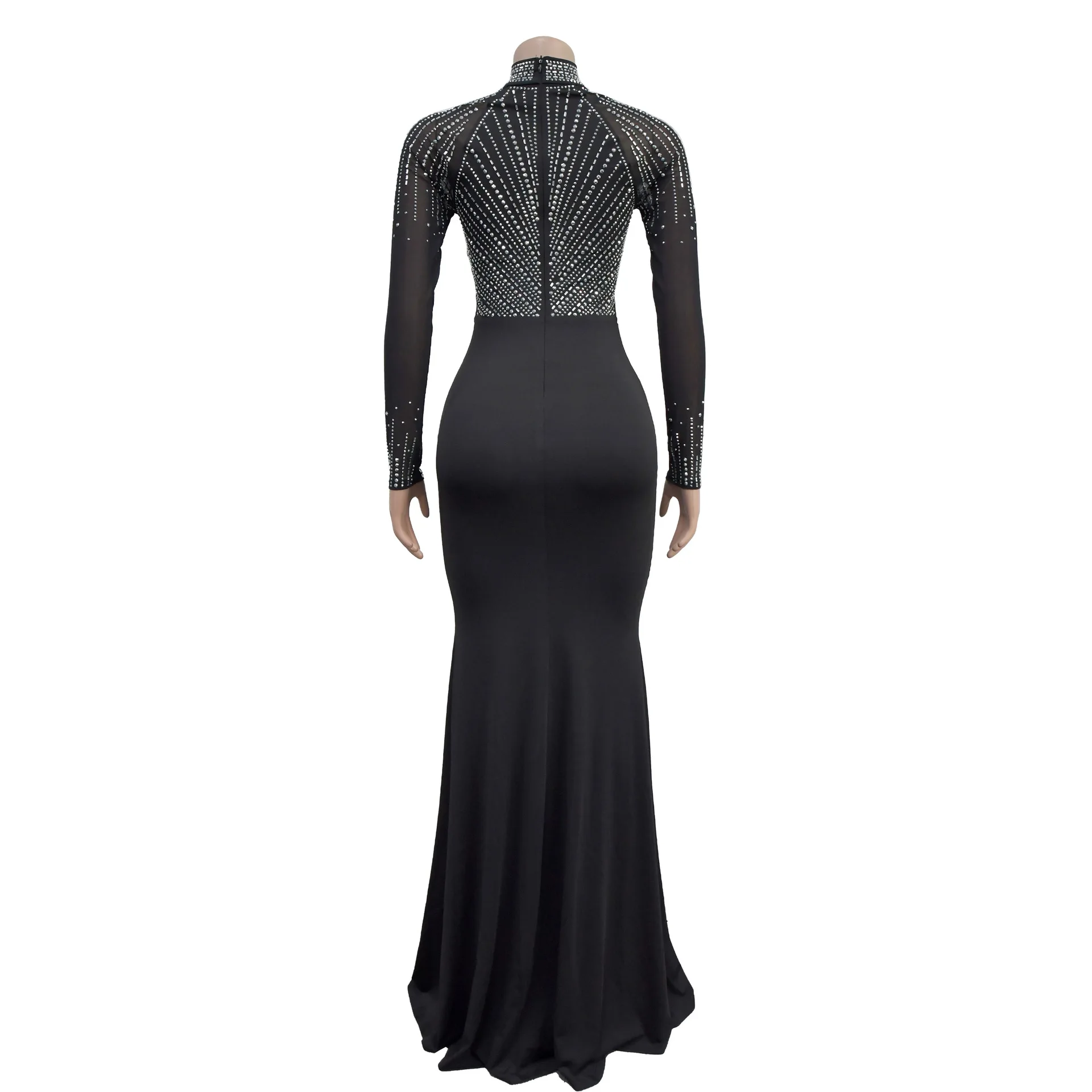 fitted lace wedding dress See Through Lace Evening Dress,Mermaid Black Prom Dress,PD00521, US24W / Black main image 1
