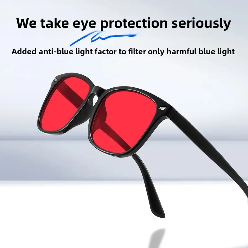 Classic Red Lens UV400 Blue Light Blocking Square Glasses