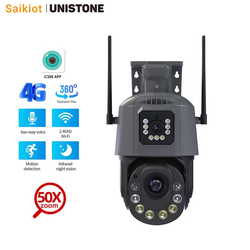 Saikiot Icsee 6Mp 50X Zoom Wifi Camera 4G Ptz Dual Lens Outdoor Camera Auto Tracking Sistema Di Sorveglianza Icsee Dual Lens Camera