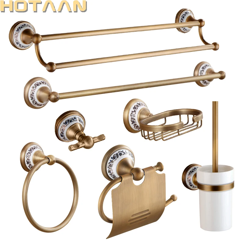 Antique Brushed Solid Brass Bathroom Accessories Sets European