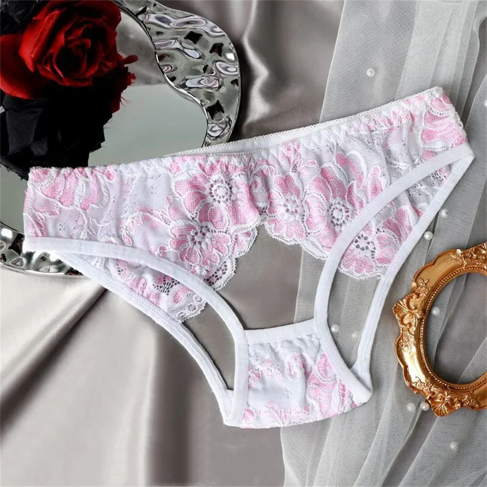 Hollow Out Lace Ladies Sexy Underwear Panties Open Crotch Free Take Off Briefs Transparent for Sex