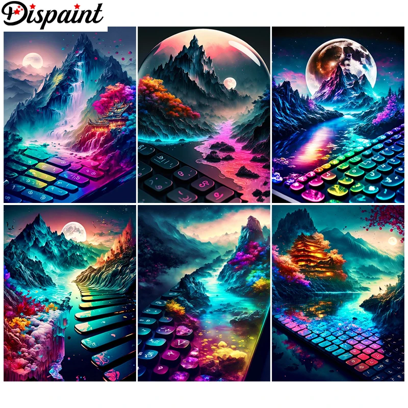 

Алмазная 5D картина Dispaint «сделай сам», вышивка крестиком, «красочная луна, гора», домашний декор, искусственная Бриллиантовая вышивка