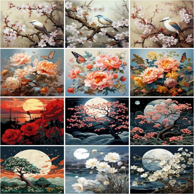 

CHENISTORY Pictures By Number Moon Kits Painting By Number Flower Tree DIY Frame Modern Drawing On Canvas Handpainted Art Gift