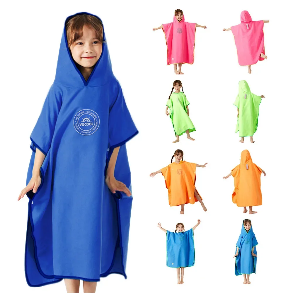 

Microfiber Swim Cover-ups for Kids Hooded Bath Beach Poncho Towels Surf Poncho Quick Dry Changing Bathrobe Child Swimming Towels