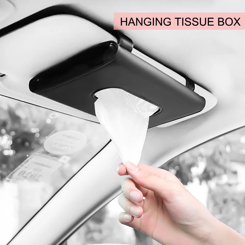 PU Leather Car Tissue Box Sun Visor Type Block Hanging Container Napkin Holder Paper Rack Organizer Storage Bag