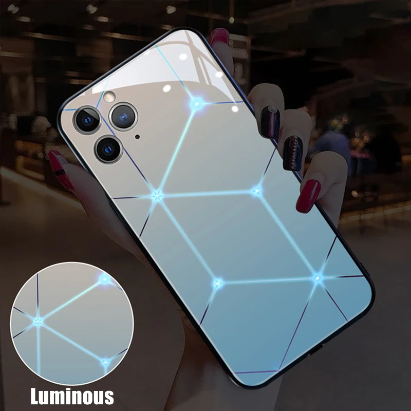 

Geometry Line LED Light Glowing Luminous Tempered Glass Phone Case for Samsung S24 S22 S23 Note 10 20 A14 A53 A73 Plus Ultra