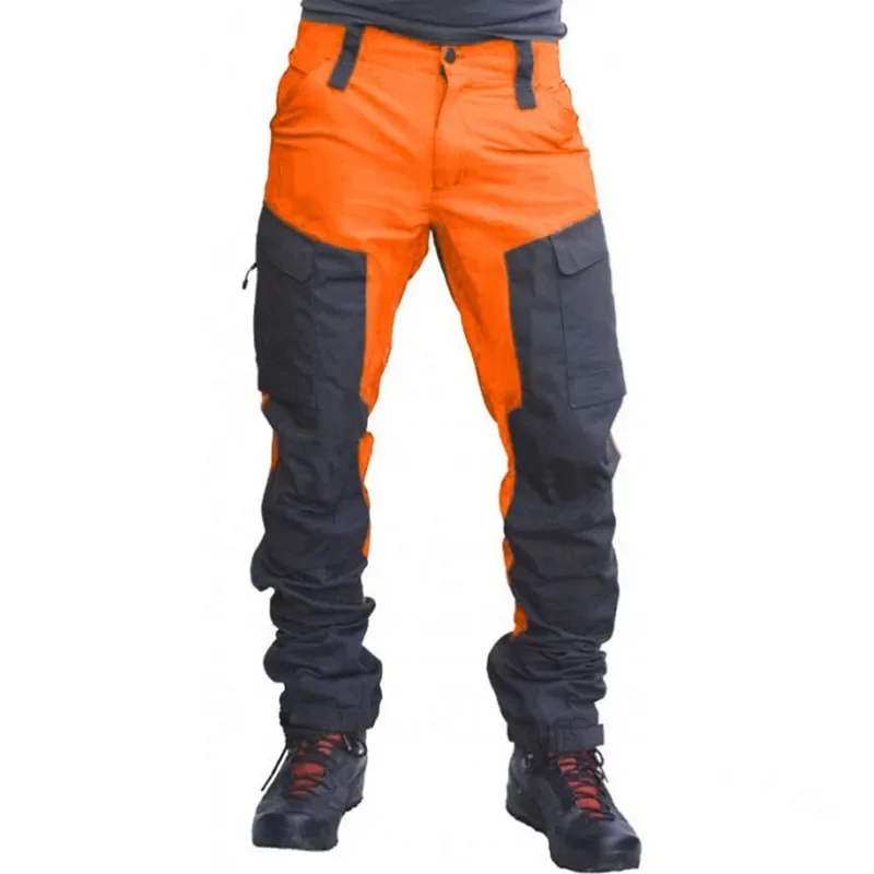 

Male The New Color Matching Pants Slim Fashion Men's Work Casual Locomotive Car Trousers Zipper Multi-Pocket Long Cargo