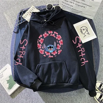 Sweatshirts Women's Winter Hoodies Cute Kawaii Disney Lilo & Stitch 26 English Letters Print Hoodie Fashion Couple Streetwear