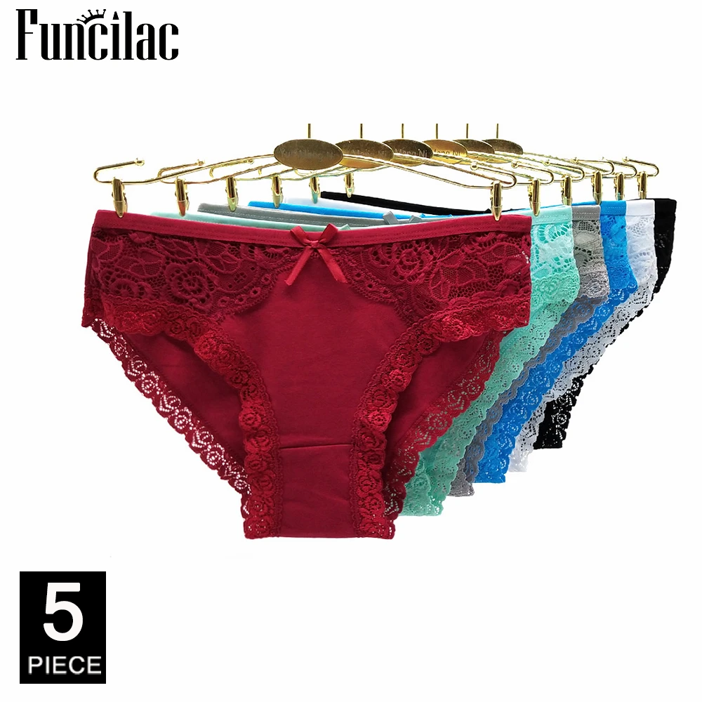 Women Underwear Cotton Sexy Lace Ladies Knickers Panties Low Waist Everyday Briefs 5 pcs/lot
