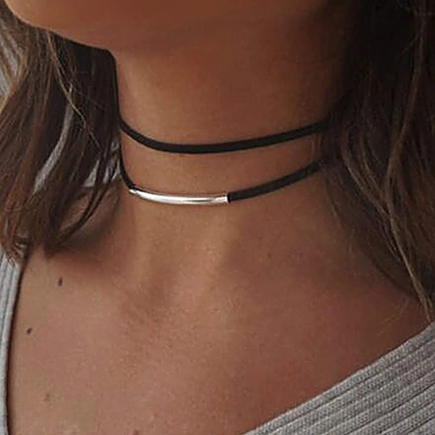 Ladies Layer Black Choker Necklace Adjustable Black Collar Necklaces Metal Tube Necklace For Women And Girls - Necklace -