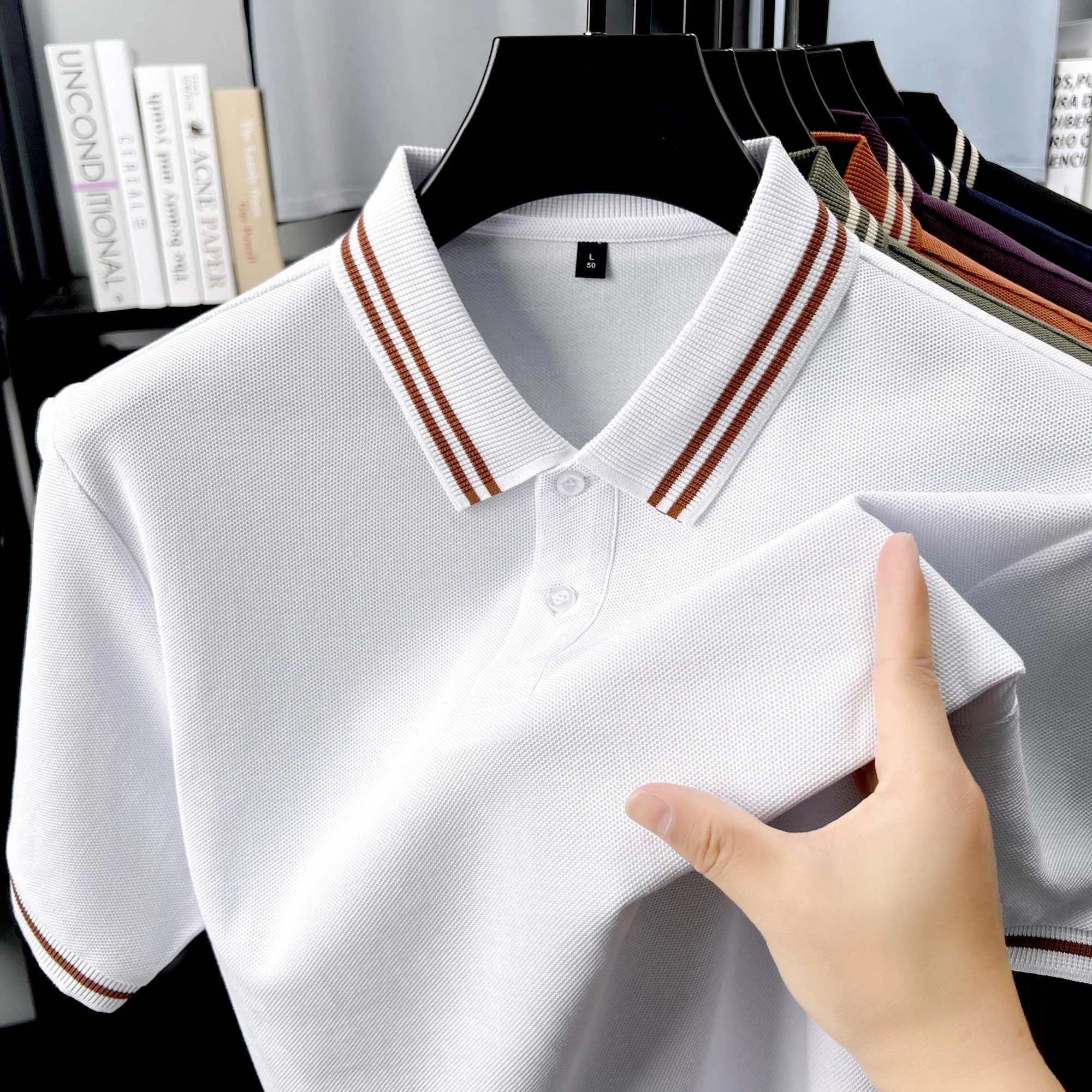 100% pure cotton summer men's striped collar short sleeve fashion hot selling polo shirt high-quality breathable comfort T-shirt 17 Sf5fd3d6465744cefbf32e83a857755c7M