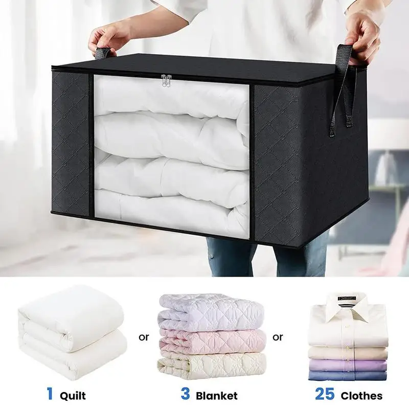 

84L Clear Window Cloth Foldable Storage Bins Large Capacity Clothes And Bedding Storage Box FLarge Blanket Clothes Organization