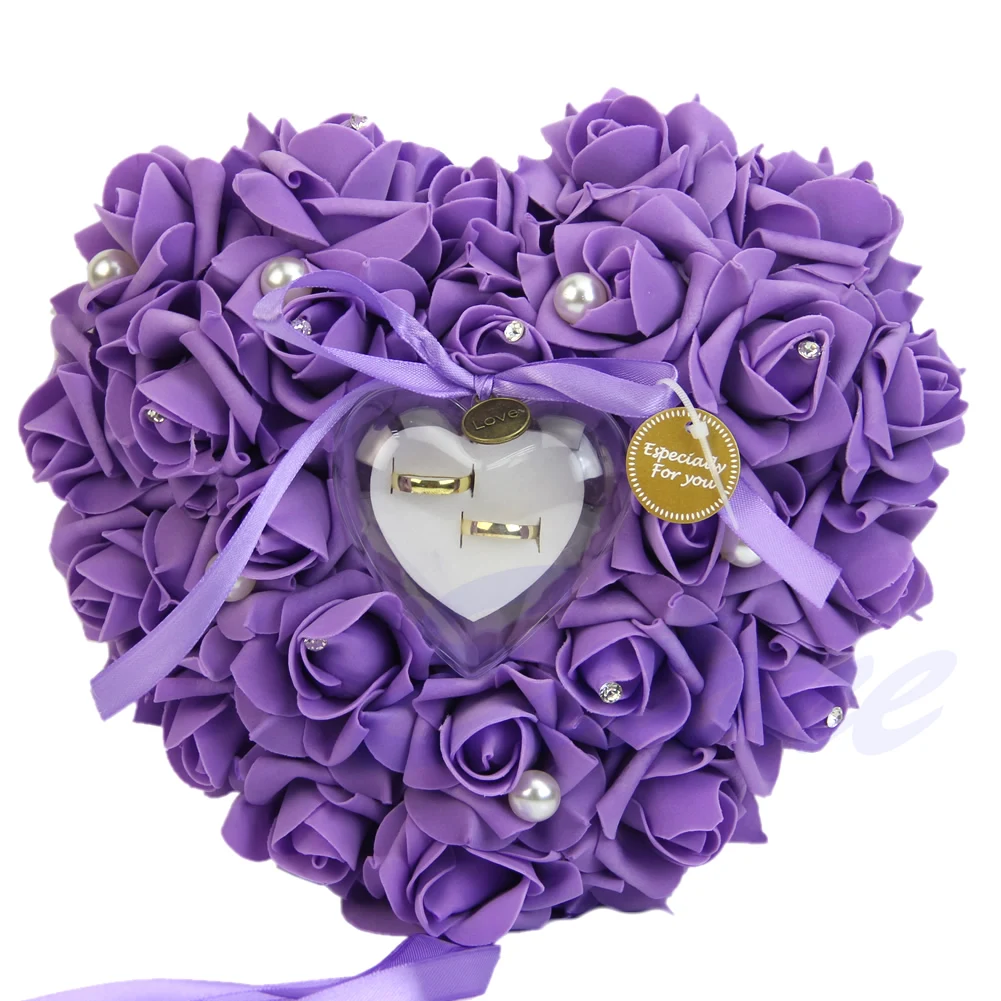 

B2EB Elegant Rose Wedding Heart Shaped Gift Ring Box Pillow Cushion Decoration