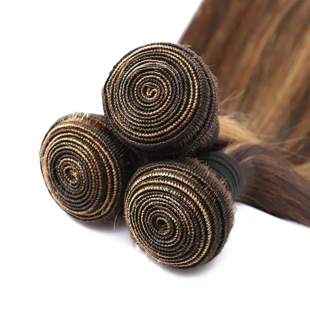 Straight Human Hair Bundles P4/27 Color Brazilian Real Human Hair Extentions Double Wefts Remy Bundles 22 24 26 For Women