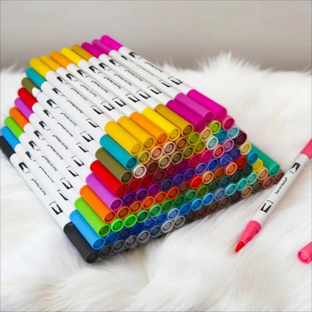 12-120 Colors Felt Tip Drawing Watercolor Art Markers Pen Dual Brush Fineliner Colouring Pen Set for Calligraphy Painting 1