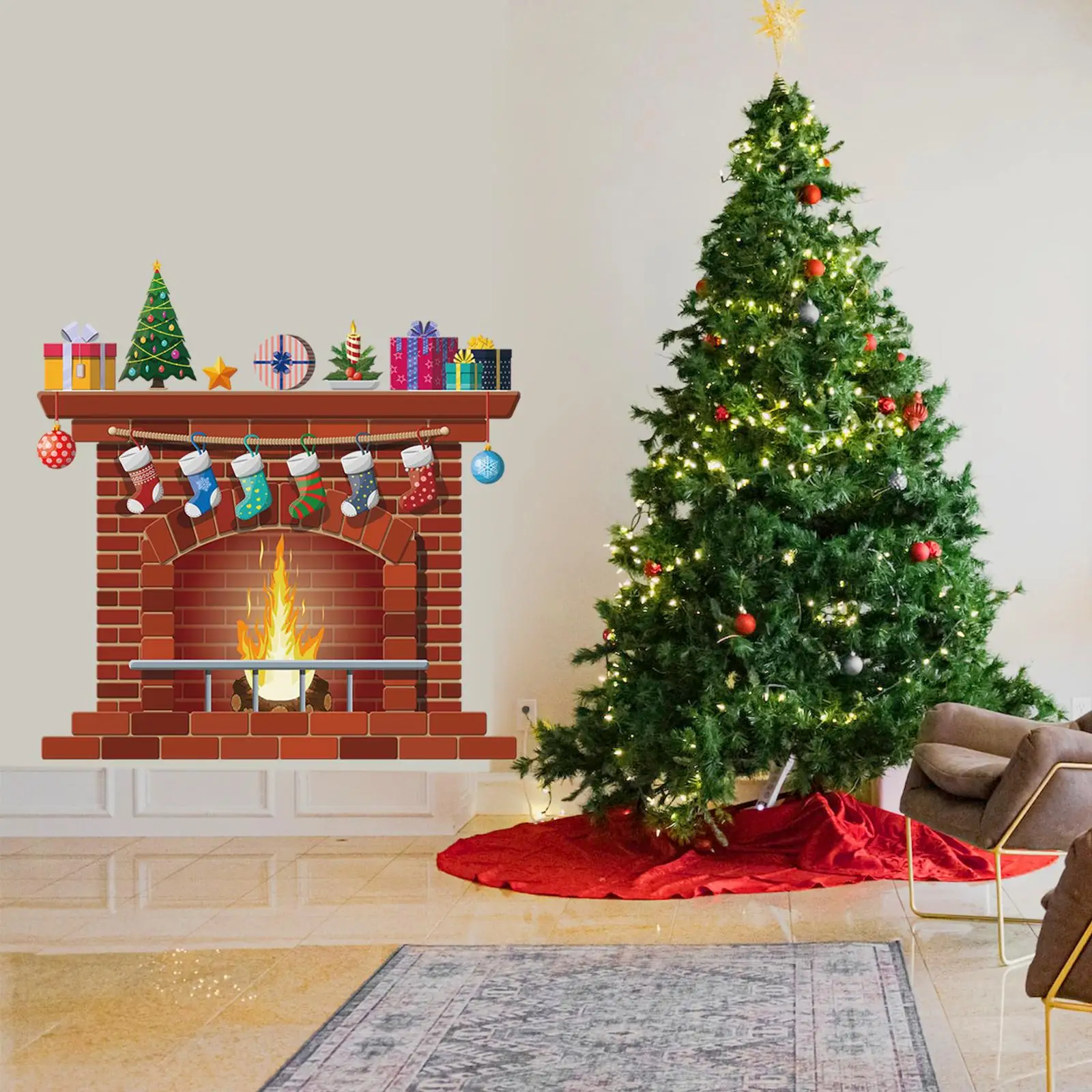 

Christmas Fireplace Sticker Window Decal for Holiday Party Outdoor Indoor
