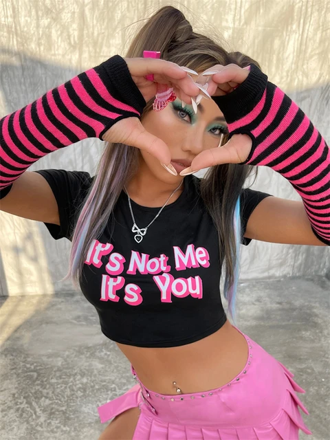 Y2K letter Print Baby Tee Summer emo girl Crop Tops Slim 2000s fairy grunge  Streetwear Harajuku Goth Cute Short Sleeve T-shirts - AliExpress