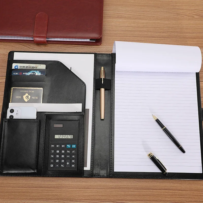 A4 Leather Executive Padfolio Folder Business Women/Man Organizer Folder Document Holder Suitcase Clipboard Office Accessories