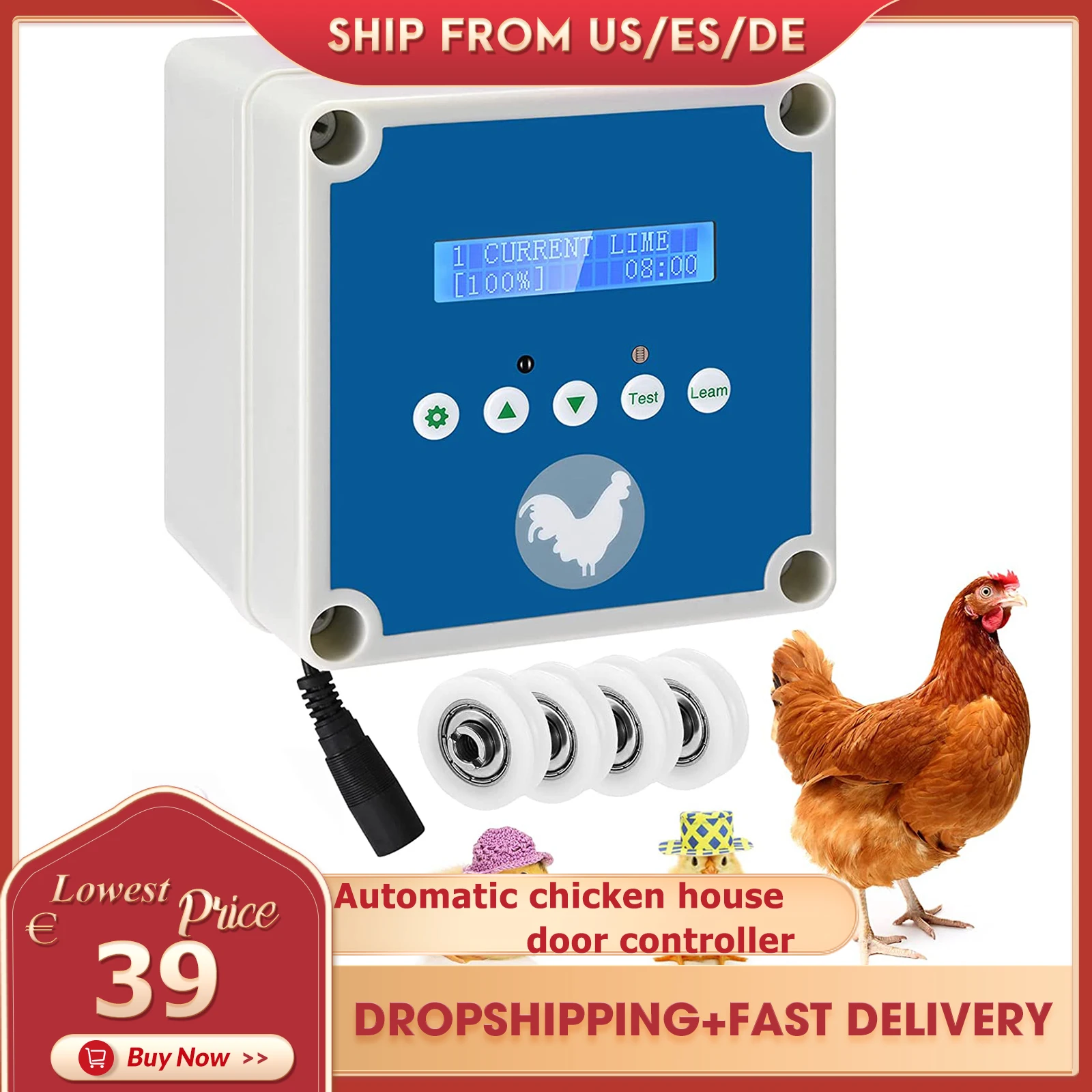 Automatic Chicken Coop Door Openers Controller LCD Screen Timer Light