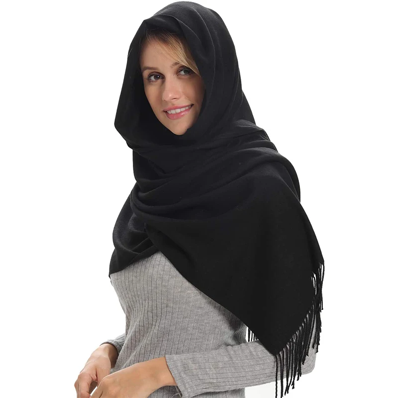 

Fashion Women Scarf Thin Shawls Solid Color Women Scarf Winter Hijabs Tassels Long Cashmere Like Pashmina Hijabs Scarves Wraps