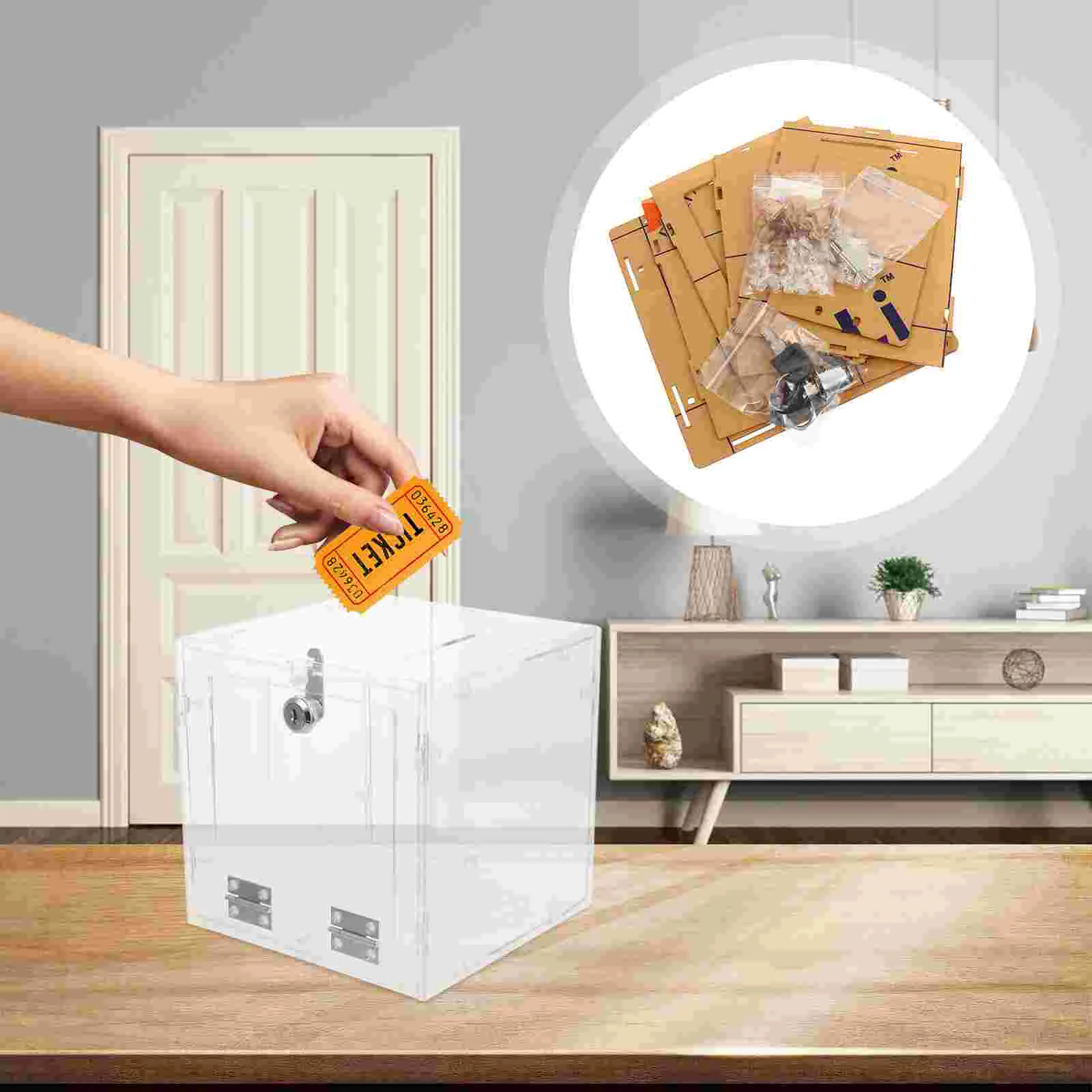 

Eringogo акриловый ящик для пожертвования, блокировка, прозрачный ящик для банкнот, контейнер для хранения денег, коробка из рафии, банка для сбора денег, голосование