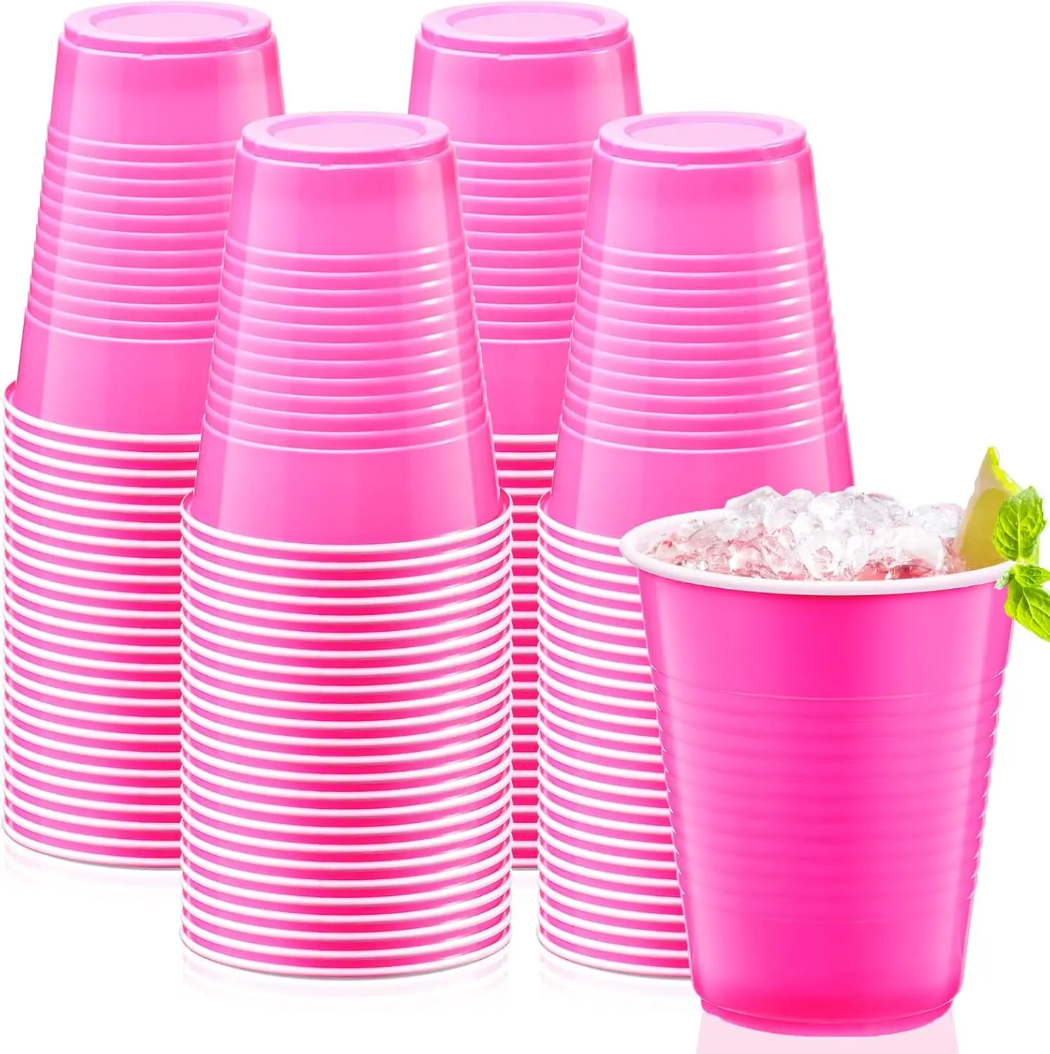100PCS 16OZ Disposable Plastic Cups for Beer Pong