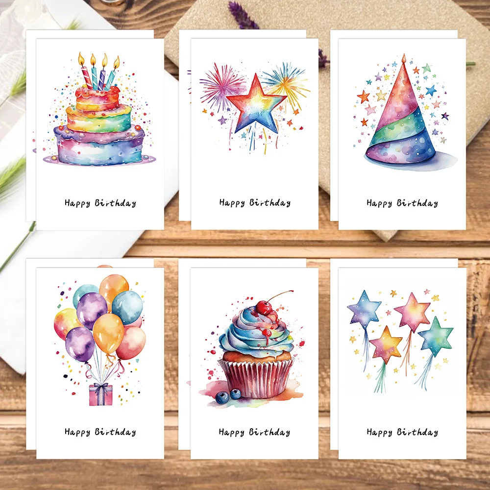 24pcs Watercolor Birthday Cards Birthday Party Decoration Kids Favors Greeting Cards Wedding Birthday Baby Shower Party Supplies