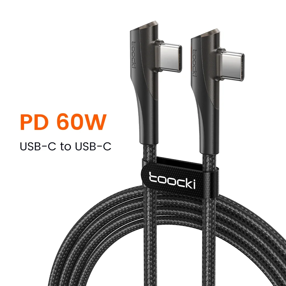 thumbnail image 1 of Cable de datos Toocki de doble codo de 90 grados PD 100 W, tipo C a tipo C, cable de carga rápida para iPhone 15, Samsung, Huawei y Xiaomi, 1 of 5