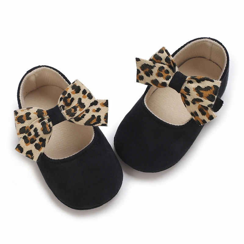 0-18M Baby Shoes Fashion Leopard Bow Princess Shoes Casual Sports Warm Toddler Soft Sole Anti Slip First Walker