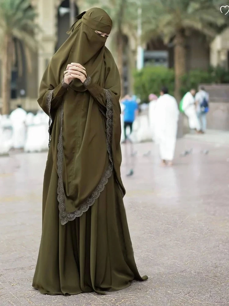 Islmaic Musulmano Abaya Due Pezzi Abito Set Khimar Maxi - Foto 6