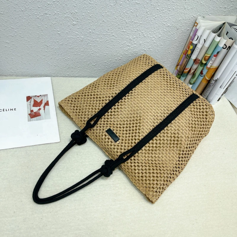 High Quality Large Capacity Woven Tote Bag  Versatile Ladies Zipper Soft Straw Bag Fashion Shoulder Bags