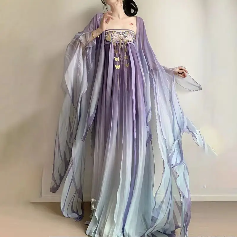 Hanfu Purple Butterfly Big Sleeves Ancient Style Hezi Skirt Ancient Costume Daily Summer Embroidery Super Embroidered Hanfu Set