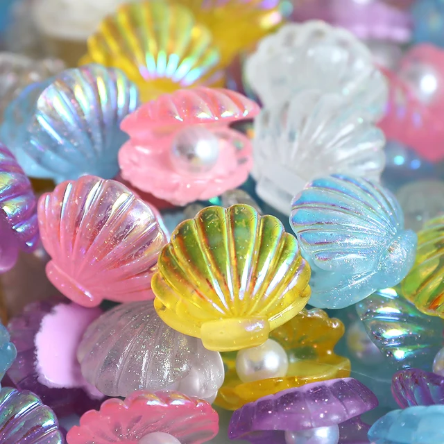 10pcs Mix Colors Shiny Imitation Pearl Seashell Flatback For Little Mermaid Theme Girl Birthday Party Beach Wedding Decorations