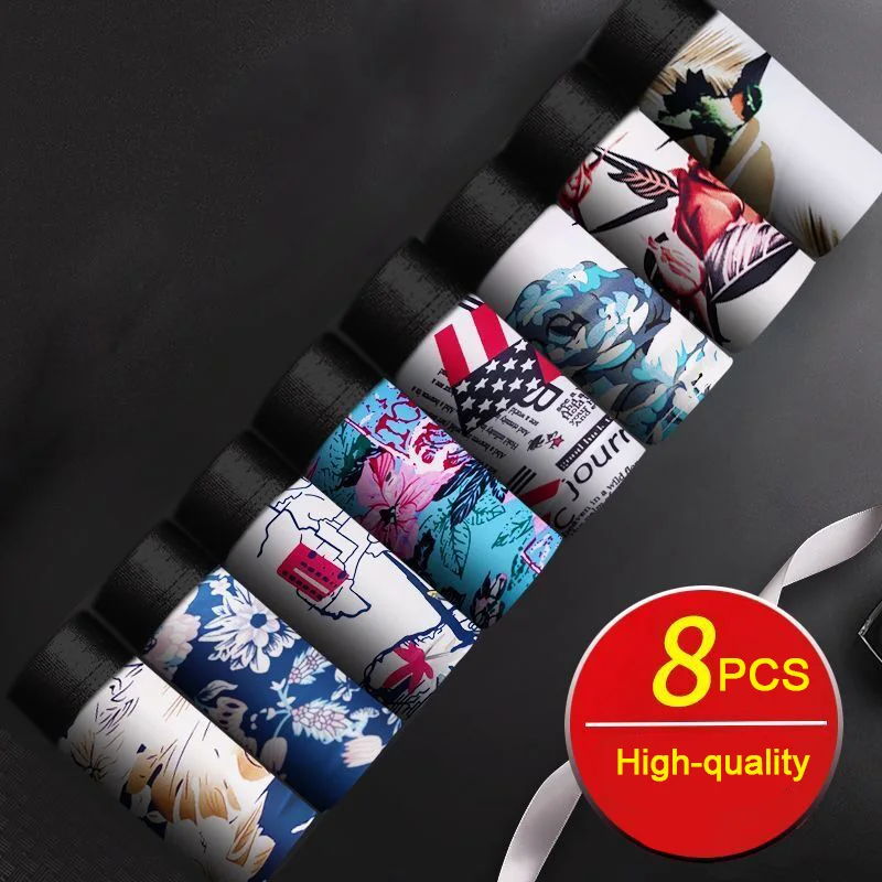 

8PCS Sexy Men Underwear Man Boxer Underpants Summer Ice Silk Men's Panties Bxoers Male Shorts Under wear Plus Size 5XL 6XL 7XL