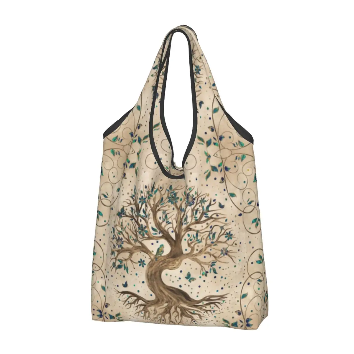 

Custom Tree Of Life Shopping Bags Women Portable Big Capacity Grocery Yggdrasil Vikings Tote Shopper Bags