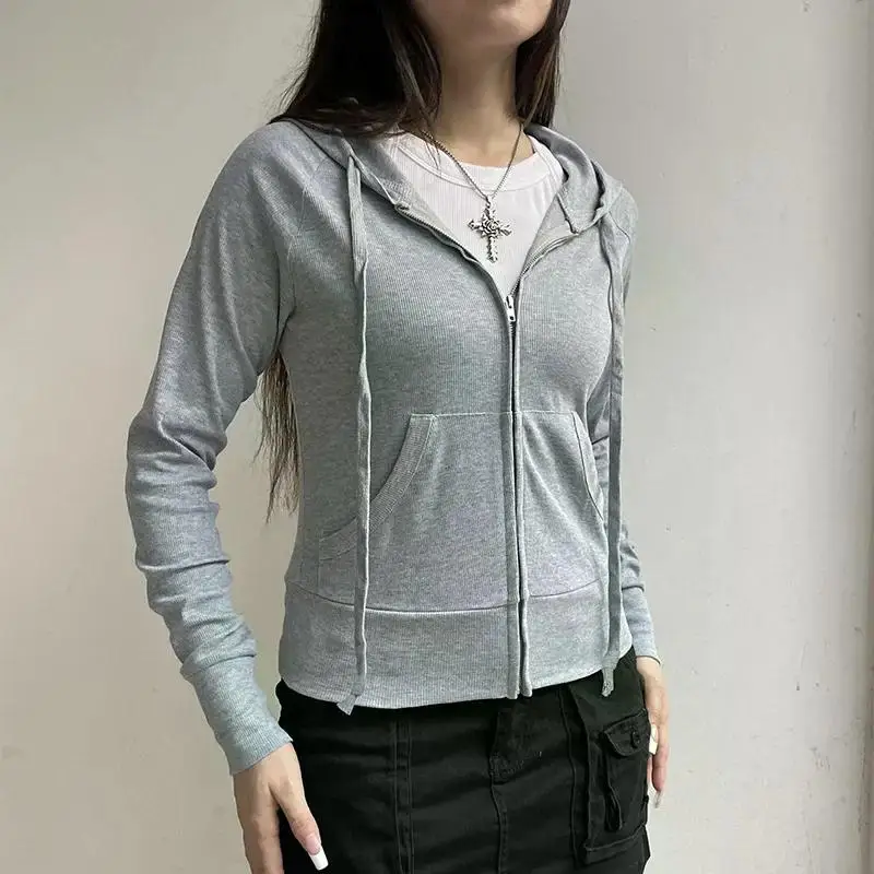 Casual Streetwear Basic Hooded Pockets Sweatshirt Tracksuit Solid Long Sleeve Hoodies Women 2026 Autumn Spring Fashion
