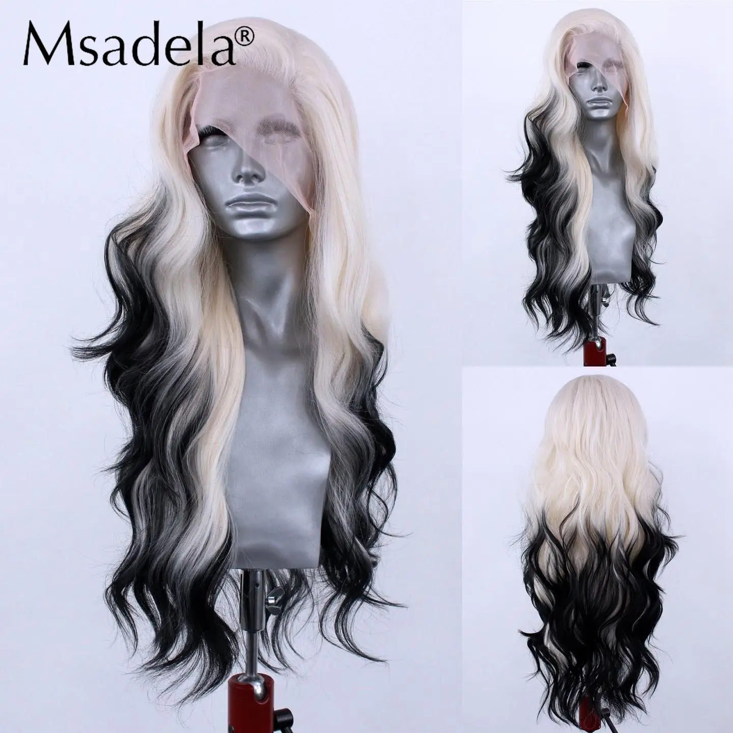 Ombre White Color Loose Wave 13X4 Lace Front Wig Drag Queen Pre Plucked Straight Synthetic Blonde Cosplay Wigs For Black Women