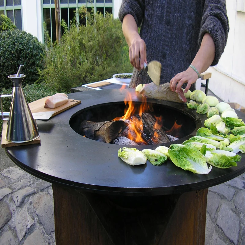Corten Steel Metal With Grill Plate Fire Pit Table Backyard Outdoor Fire Pit BBQ