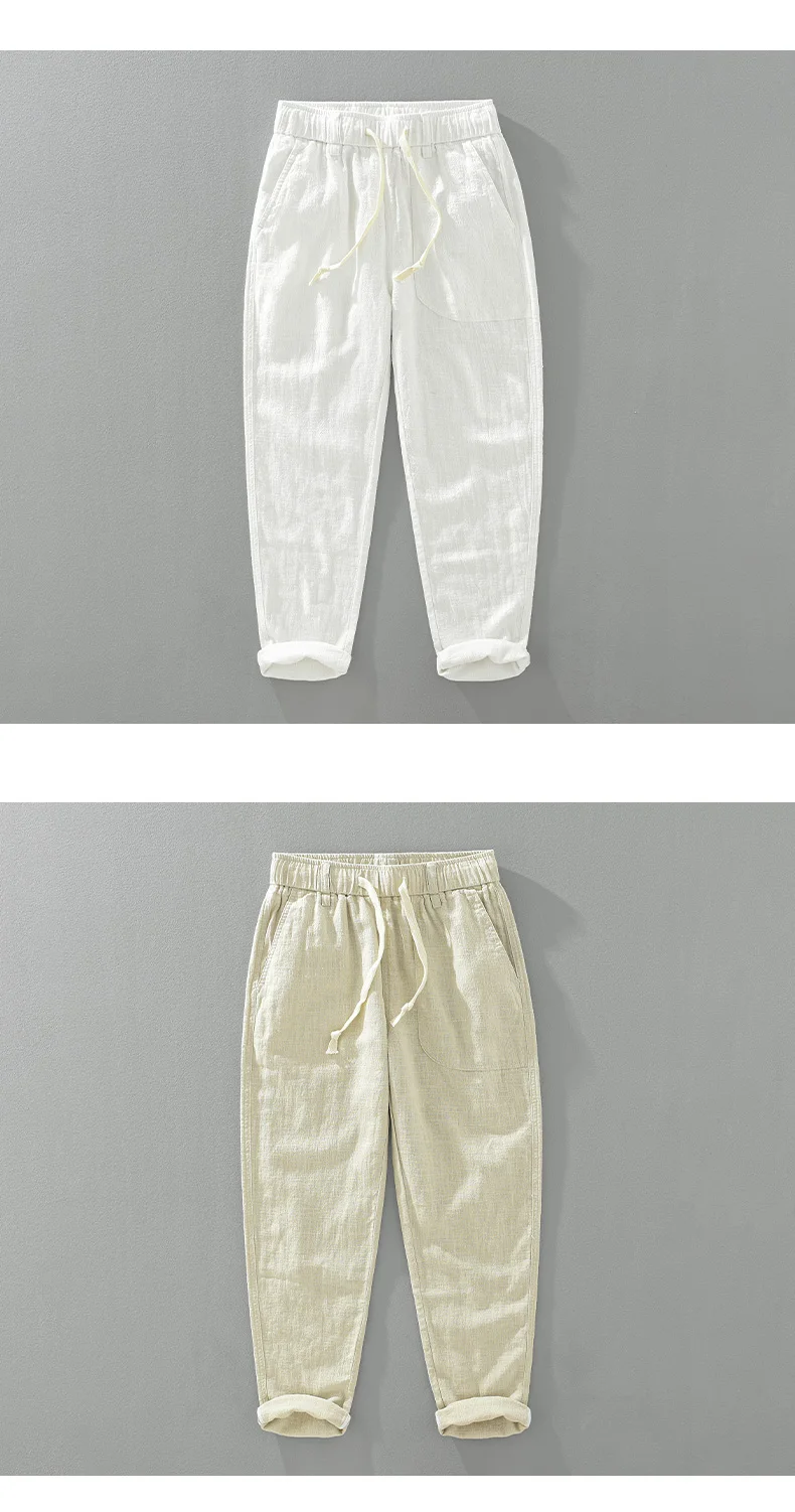 2024 Spring New Cotton Linen Harem Pants Men Solid Color Casual Thin Breathable Trousers