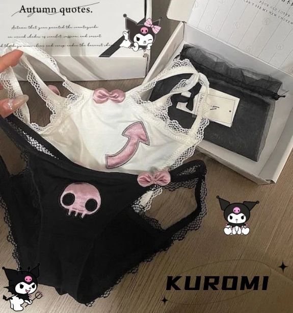 

Y2K пикантные трусики для девочек из серии Kuromi с маленьким дьяволом, Модные дышащие хлопковые трусики для девушек с аниме кружевом, украшенные рисунками из мультфильмов, подарок