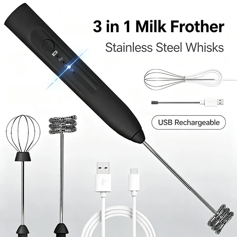 Premium Wireless Stainless Steel Milk Frother - Handheld Electric Whisk & Portable Blender