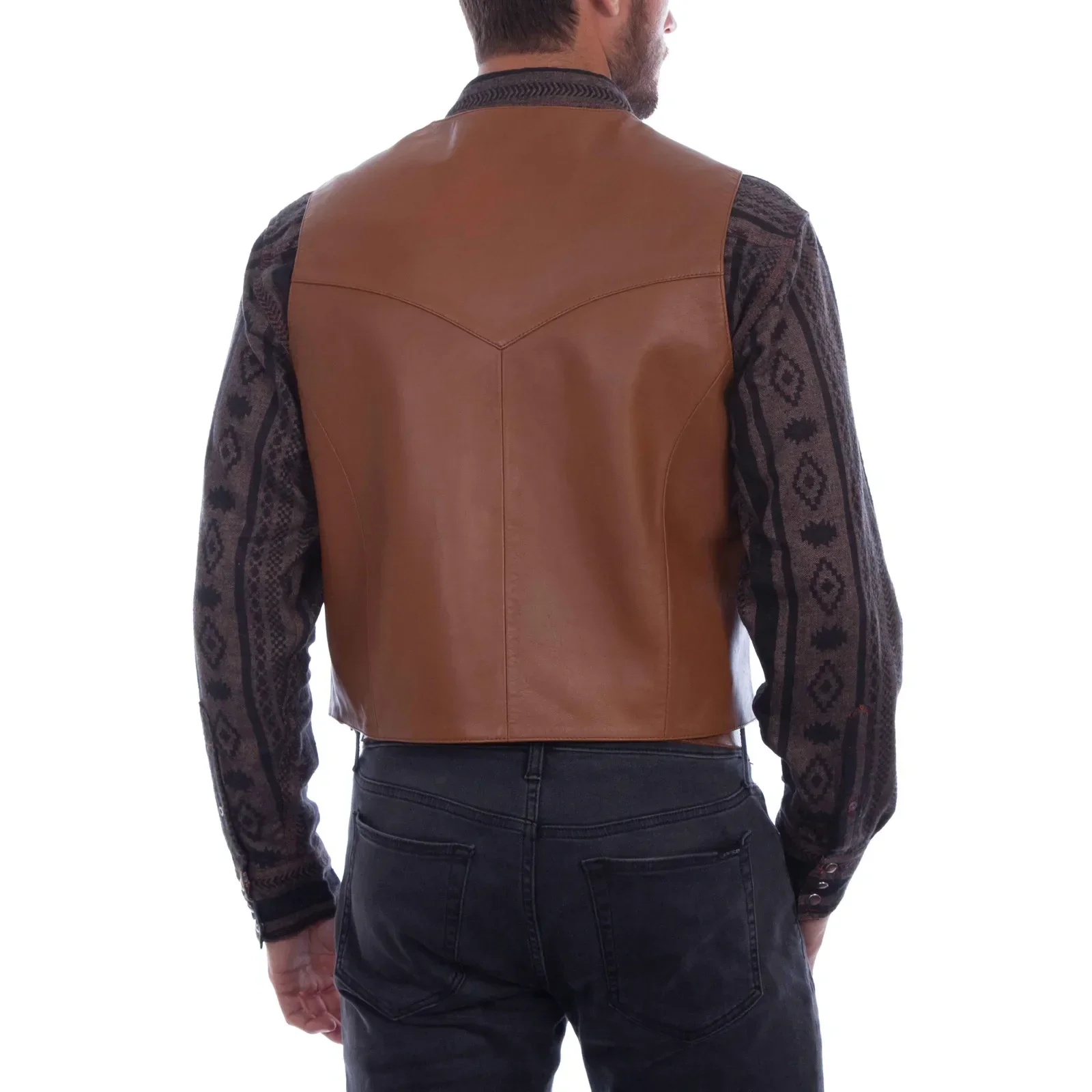 LISDINOLisdinoMen Weiche 100% Lederweste mit Druckknöpfen Western Herren Geschenk Urlaubskleidung Informelle Bikerweste – Detail 4