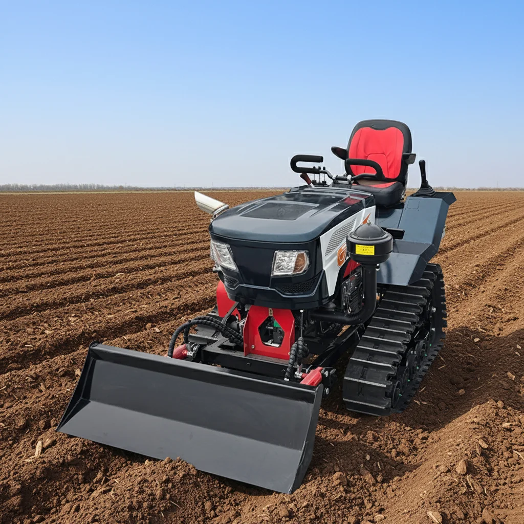 Anpassbarer 50-PS-Raupentraktor mit Bulldozer- und Baggeranbaugeräten
